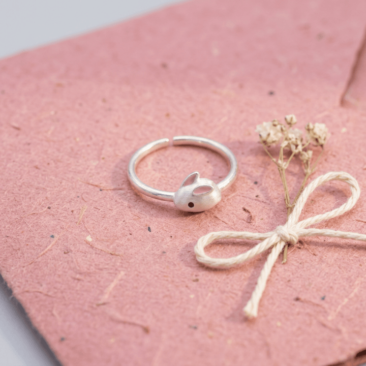 925 Silber Ring für Kinder mit Hase, Mädchenring für Einschulung, Geburtstag
