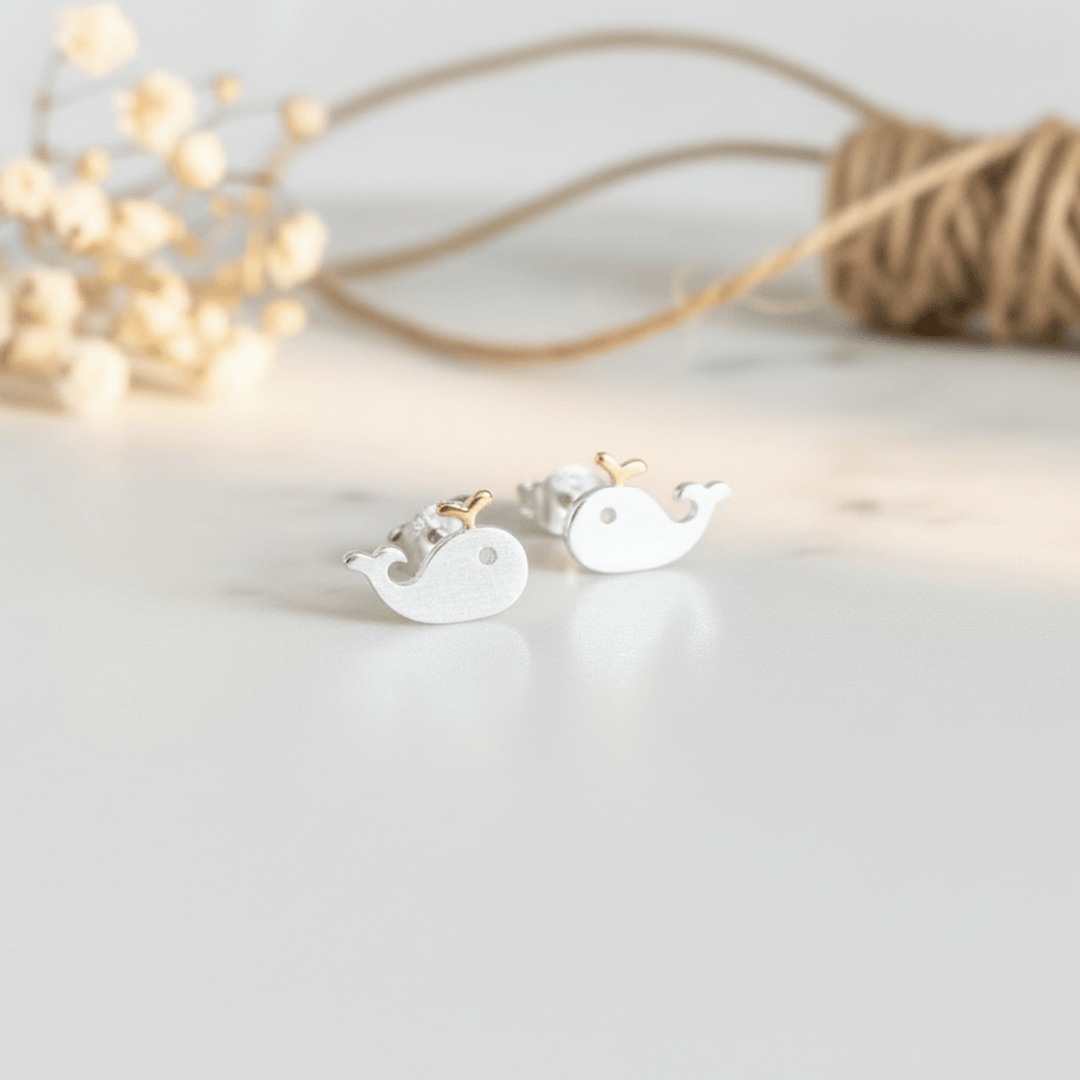 Echt silberne Ohrstecker mit Wal Motiv für Kinder, hautfreundlicher Kinderschmuck Ohrringe, der nicht abfärbt