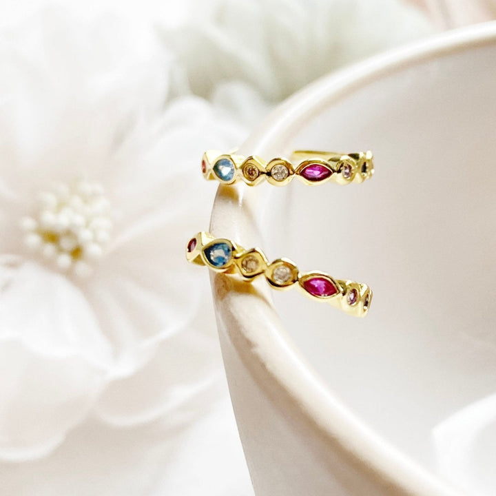 Goldene C-Cuff Creolen mit bunten Steinen, bunter Schmuck aus vergoldetem 925 Silber für junge Frauen und Teenager
