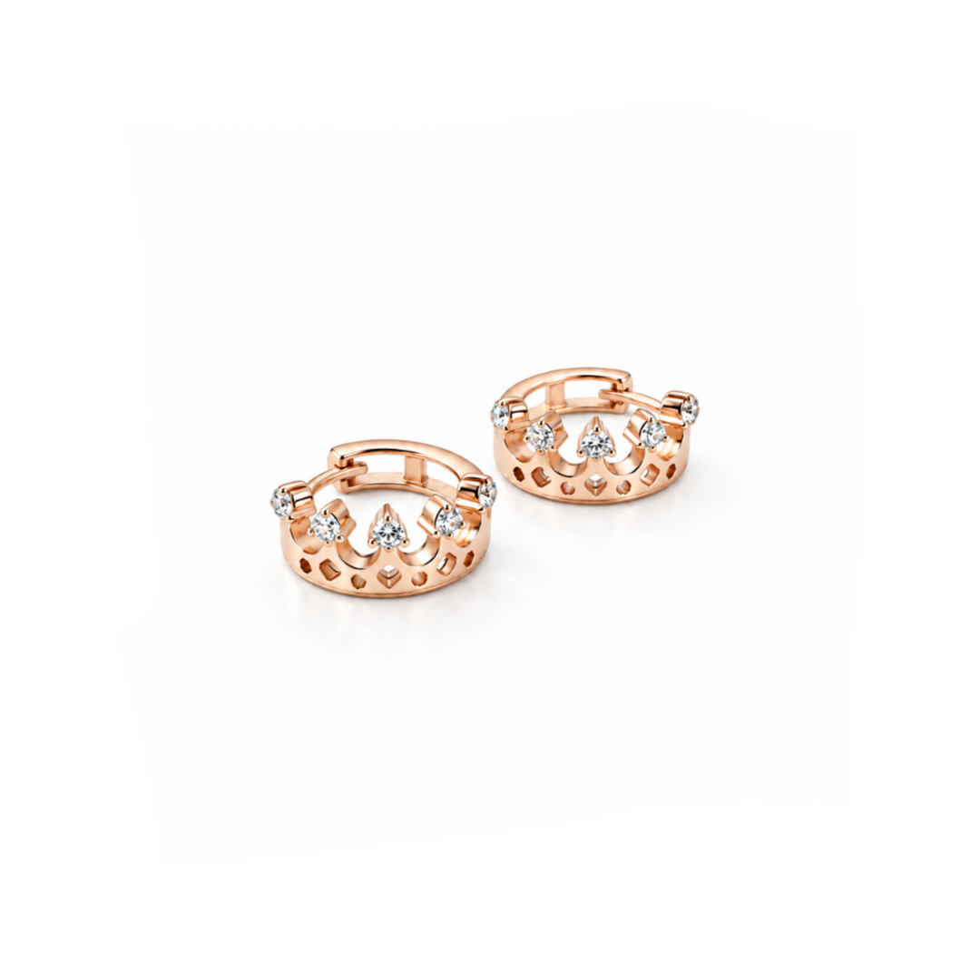 Roségold Creolen klein, Ohrringe mit Krone, Helix Kronen Piercing, Märchen Schmuck Kinder kaufen, besondere Ohrringe Rosegold