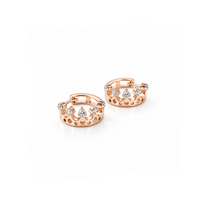 Roségold Creolen klein, Ohrringe mit Krone, Helix Kronen Piercing, Märchen Schmuck Kinder kaufen, besondere Ohrringe Rosegold