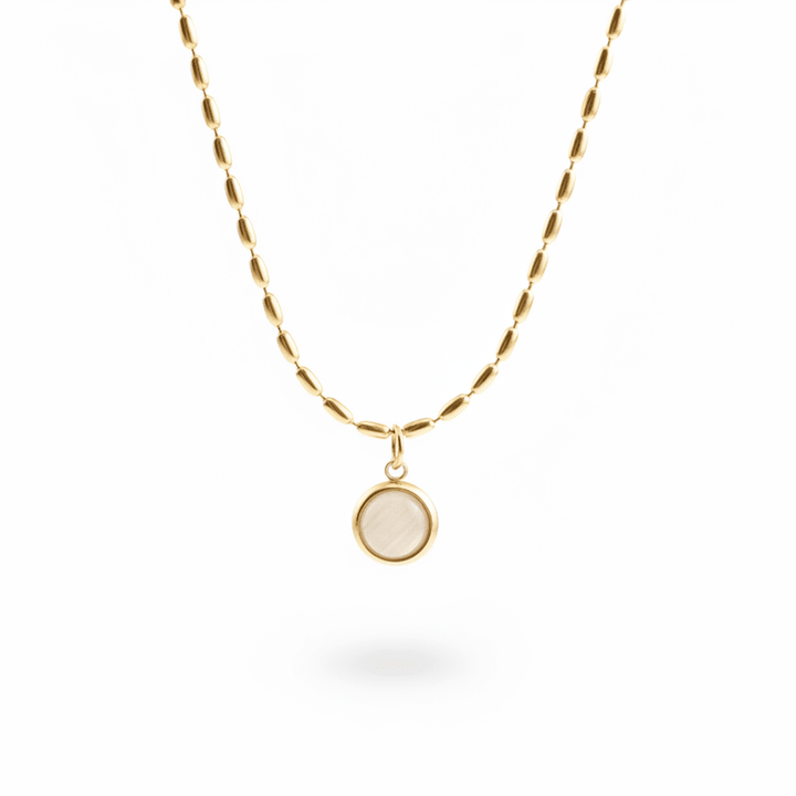 Goldene Halskette mit rundem Achat Anhänger, wasserfester Edelstahl Schmuck für junge Frauen von Alicia&