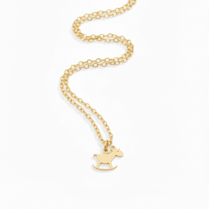 Goldfill Halskette mit Anhänger, Kette mit Pferde Charm, Schaukelpferd, Mutter-Kind-Kette von Alicia&