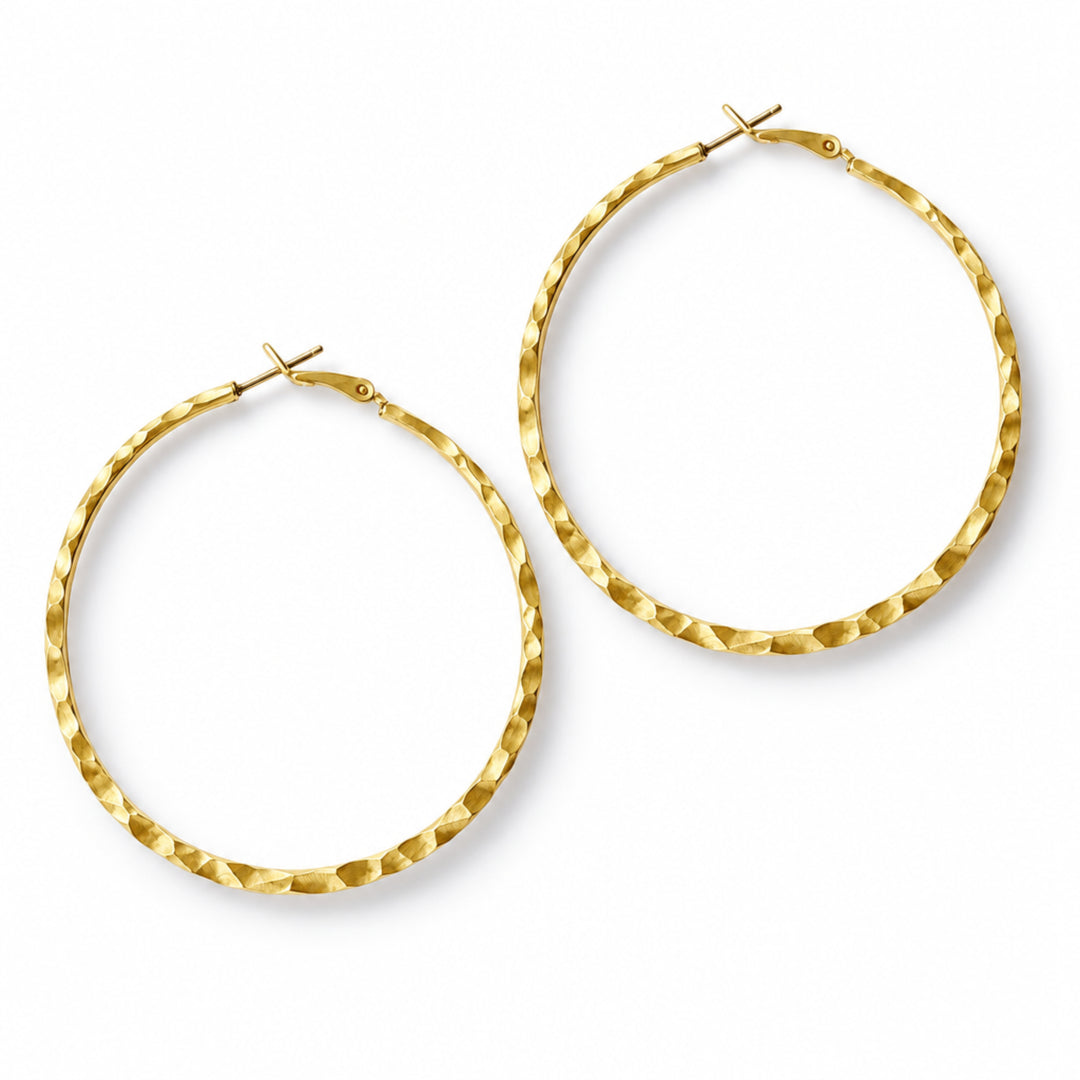Lightweight hammered hoop earrings, matte gold - Alicia's Diary®