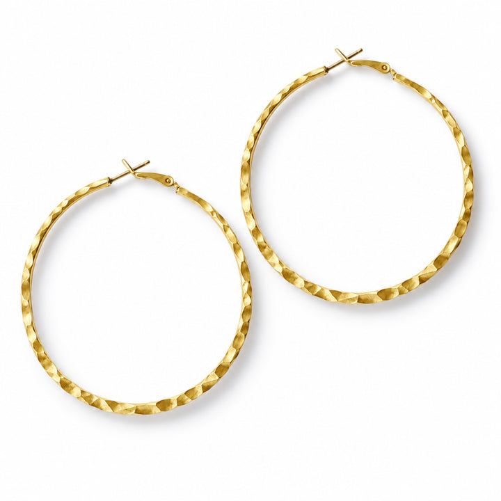 Lightweight hammered hoop earrings, matte gold - Alicia&