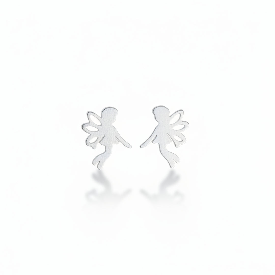 Echte silberne Kinder Ohrstecker mit Elfen und Feen aus gebürstetem Sterlingsilber, wasserfeste und hautfreundliche Ohrringe