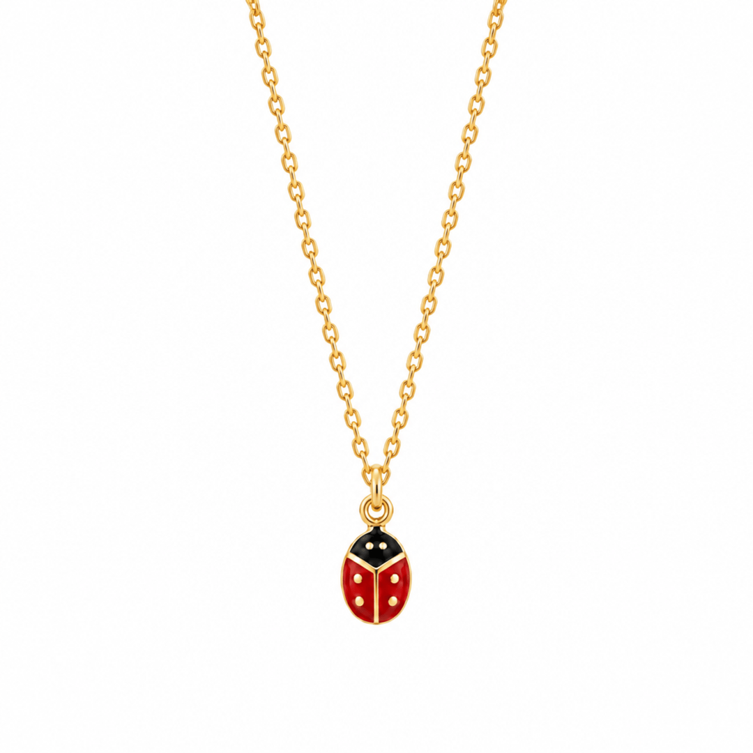 Goldene Halskette mit Marienkäfer für Kinder, hochwertiger Kinderschmuck vergoldet, Marienkäferkette, klassischer Schmuck für Mädchen