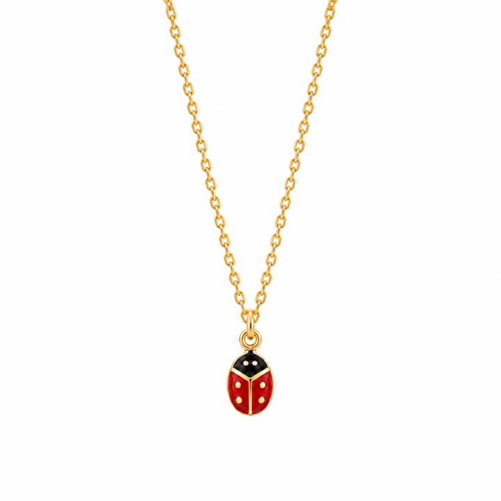 Goldene Halskette mit Marienkäfer für Kinder, hochwertiger Kinderschmuck vergoldet, Marienkäferkette, klassischer Schmuck für Mädchen