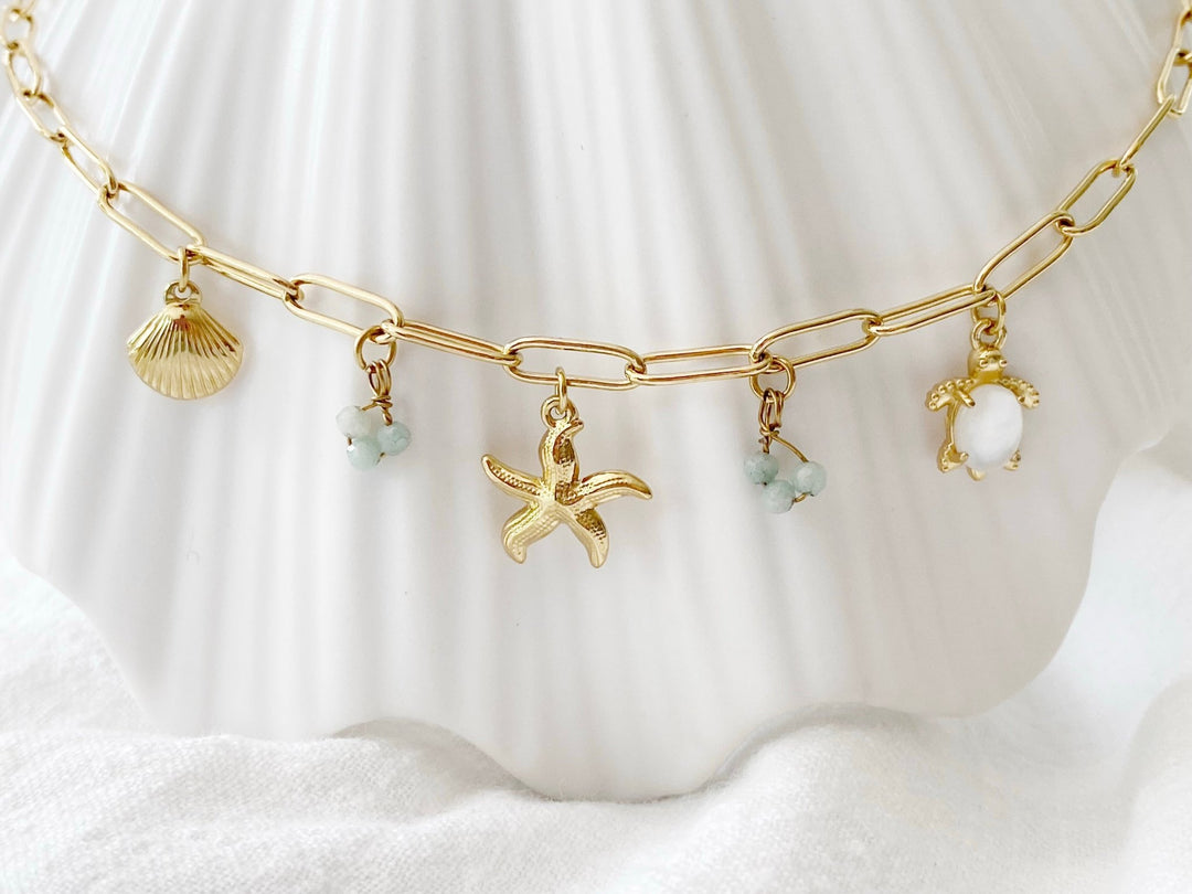 Halskette mit Seestern, Muschel und Schildkröte von Alicia's Diary