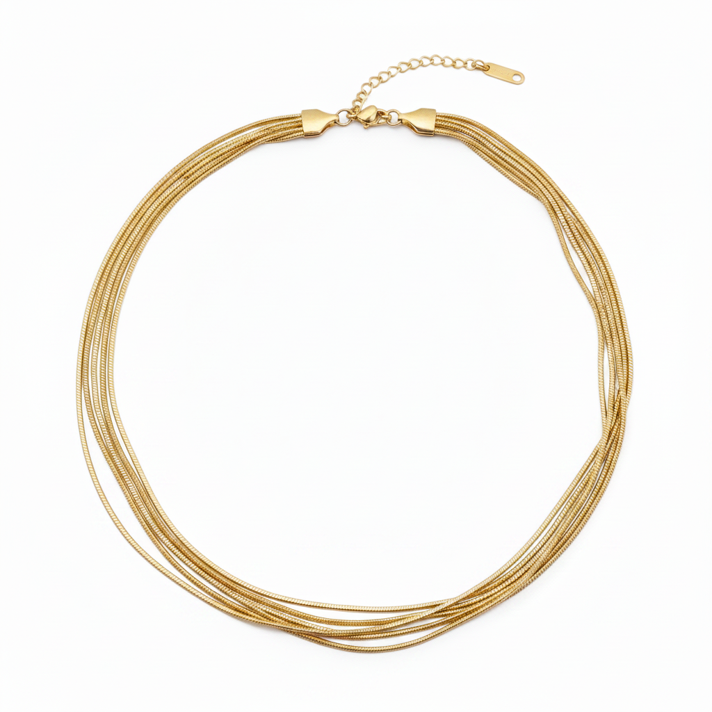 Goldene Halskette aus Edelstahl mit mehreren Reihen, Schlangen-Halskette, minimalistischer moderner Schmuck für junge Frauen
