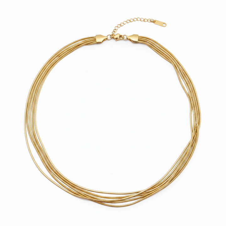 Goldene Halskette aus Edelstahl mit mehreren Reihen, Schlangen-Halskette, minimalistischer moderner Schmuck für junge Frauen