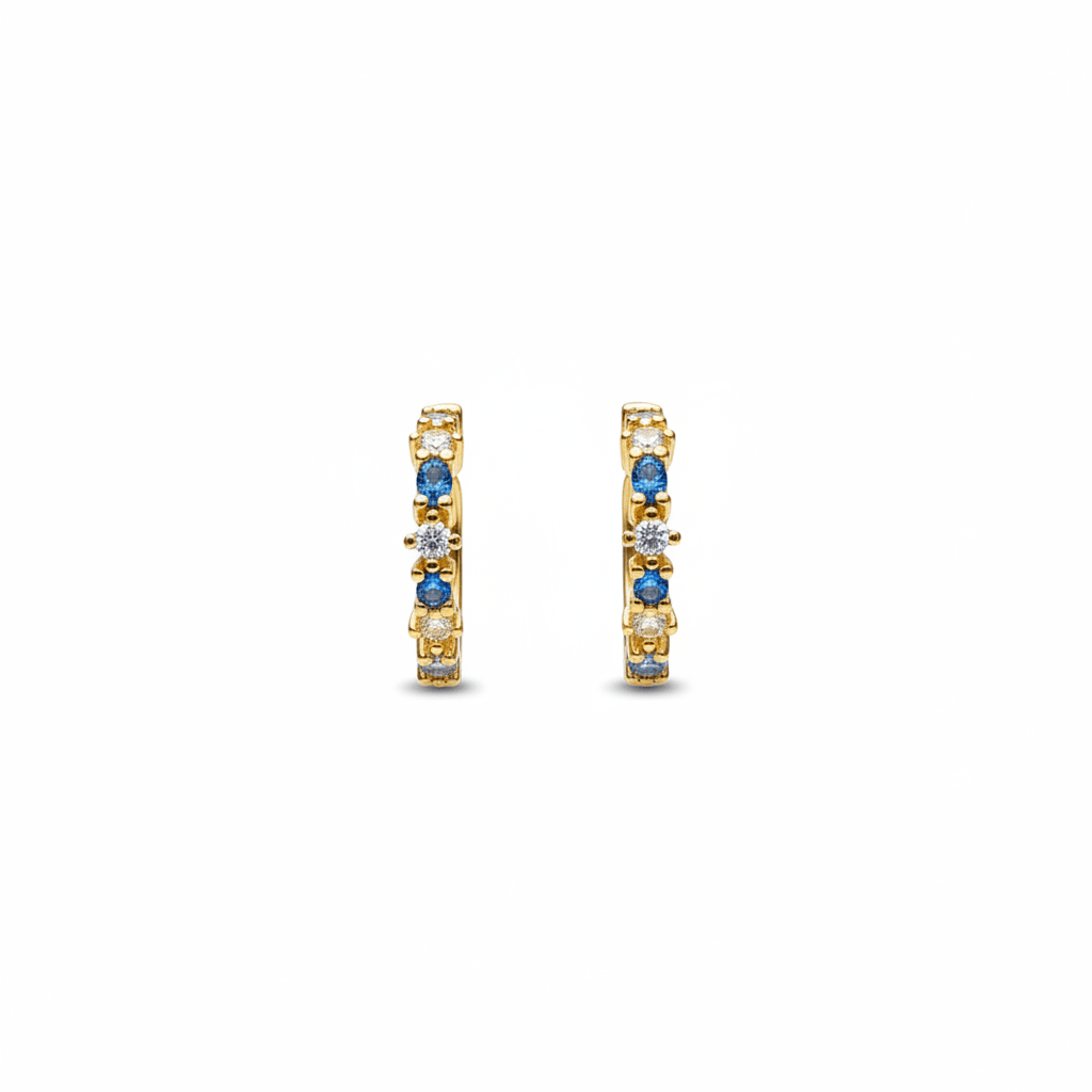 Blue Crystal Huggies Creolen-Blau-bunte steine-creolen