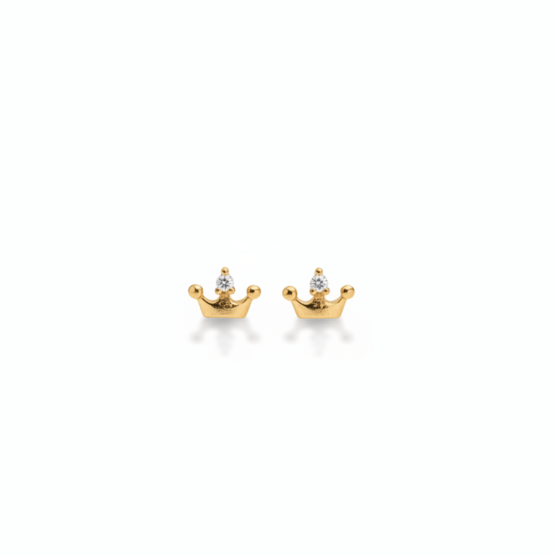 Winzige goldene Ohrstecker mit Kronen aus 925 Silber, Ohrringe für das obere Ohr, Krone mit Kristall, Schmuck für junge Frauen