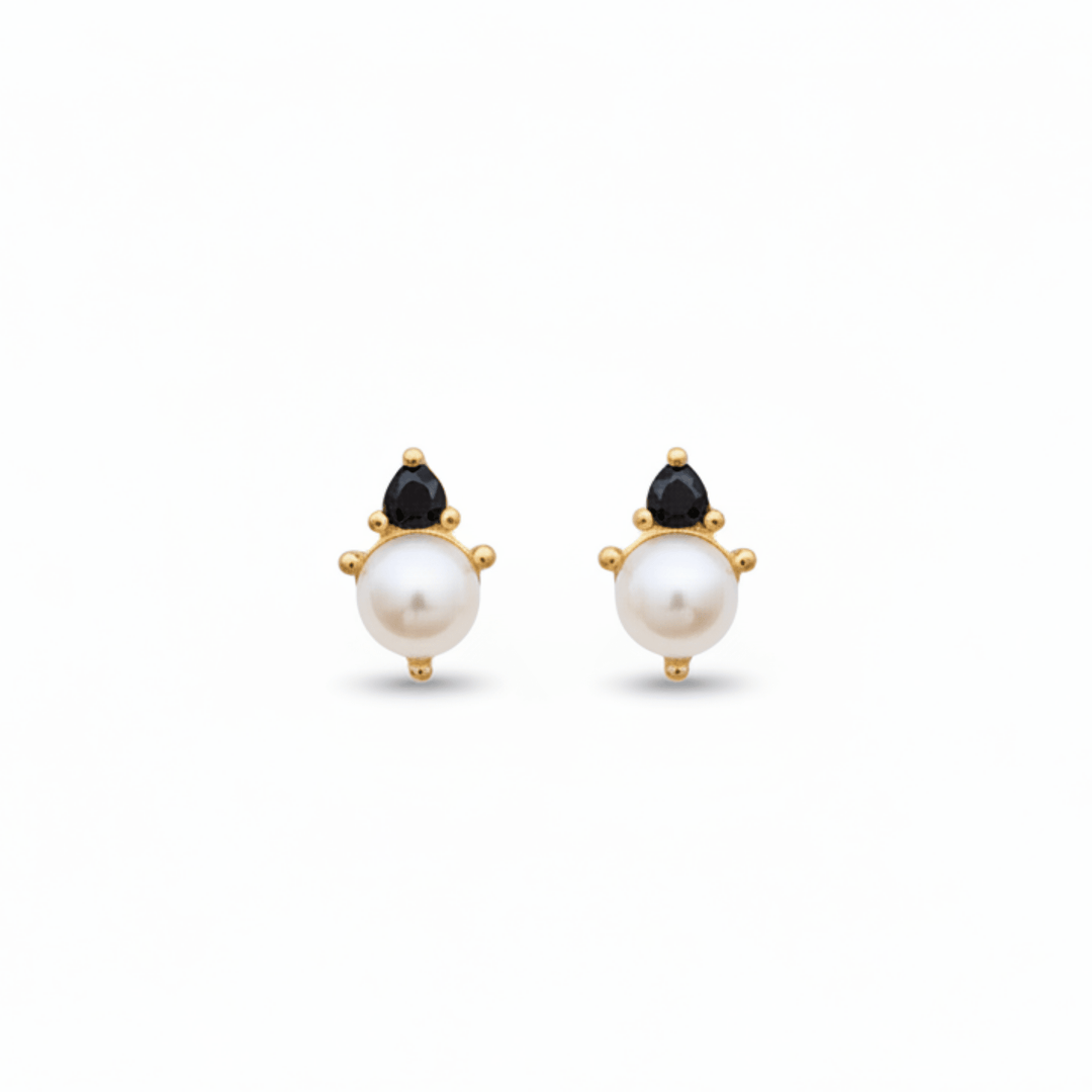 Perlen Ohrstecker mit schwarzem Achat, Ohrringe Clean Girl Schmuck , Perlen Ohrringe klein mit langlebiger Vergoldung