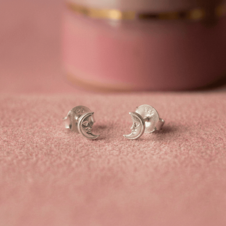 Mini Ohrringe für das obere Ohr: Echte silberne Ohrstecker mit Monden, Mond-Gesichter, Halbmonde, Ohrringe aus wasserfestem und hypoallergenem Silber