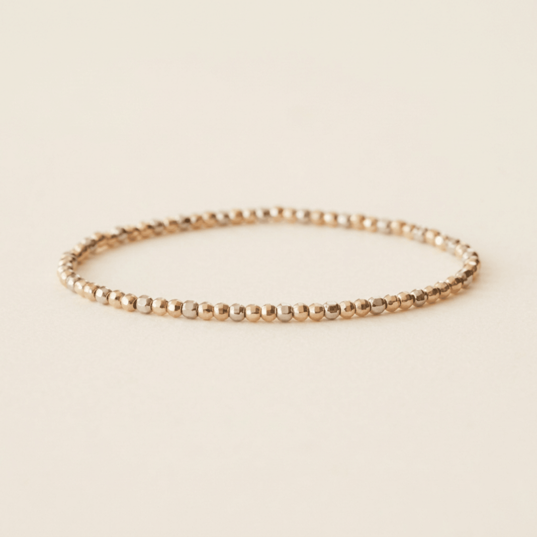 Multicolor Edelstahl Perlen Bracelet, Edelstahl Armband mit eckigen Perlen in Silber, Gold und Roségold, Strech Armband für Bracelet Stacking