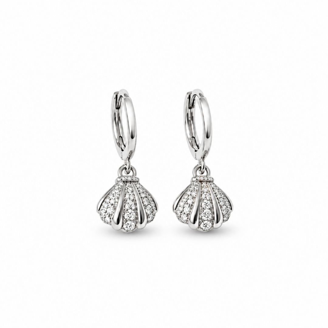 Silberne Muschel Ohrringe, Sommer Ohrringe für Frauen und Mädchen, wasserfester Schmuck mit Muscheln, Muschel Creolen günstig
