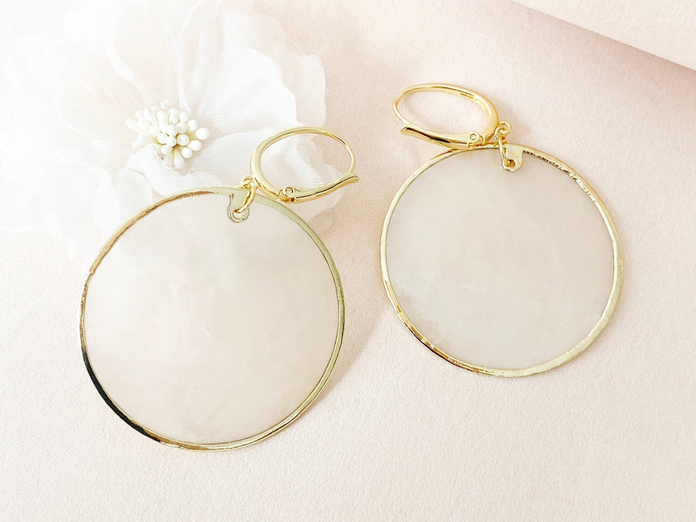 Ohrhänger Perlmutt Scheiben, Ohrringe Perlmutt Plättchen, Hängeohrringe für Frauen mit Muscheln, boho Ohrringe online kaufen