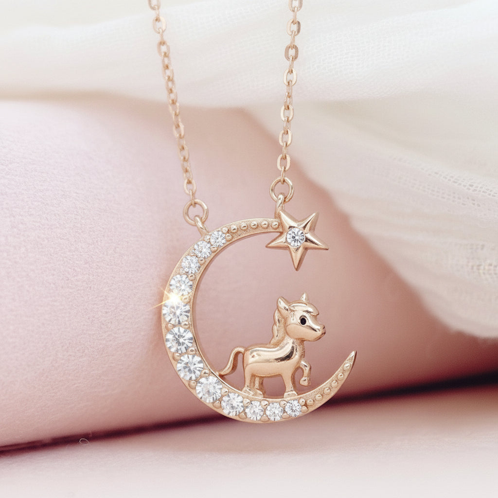 Glitzernde Halskette mit trabendem Pferd für Kinder und junge Frauen, Schmuck für Pferdefreunde von Alicia&