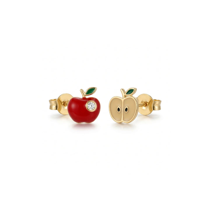 Pendientes infantiles con diseño de manzanas, pendientes de botón color oro hechos de plata, hipoalergénicos para oídos sensibles, de Alicia&