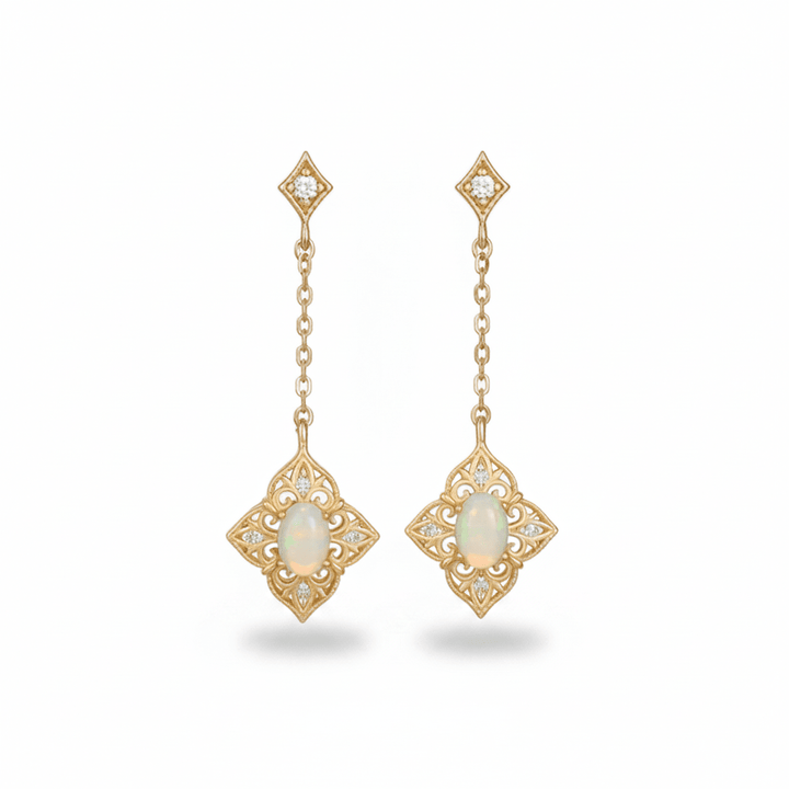 Ohrstecker mit Anhänger und Opalen, goldene Vintage Ohrringe, Schmuck von Alicia&