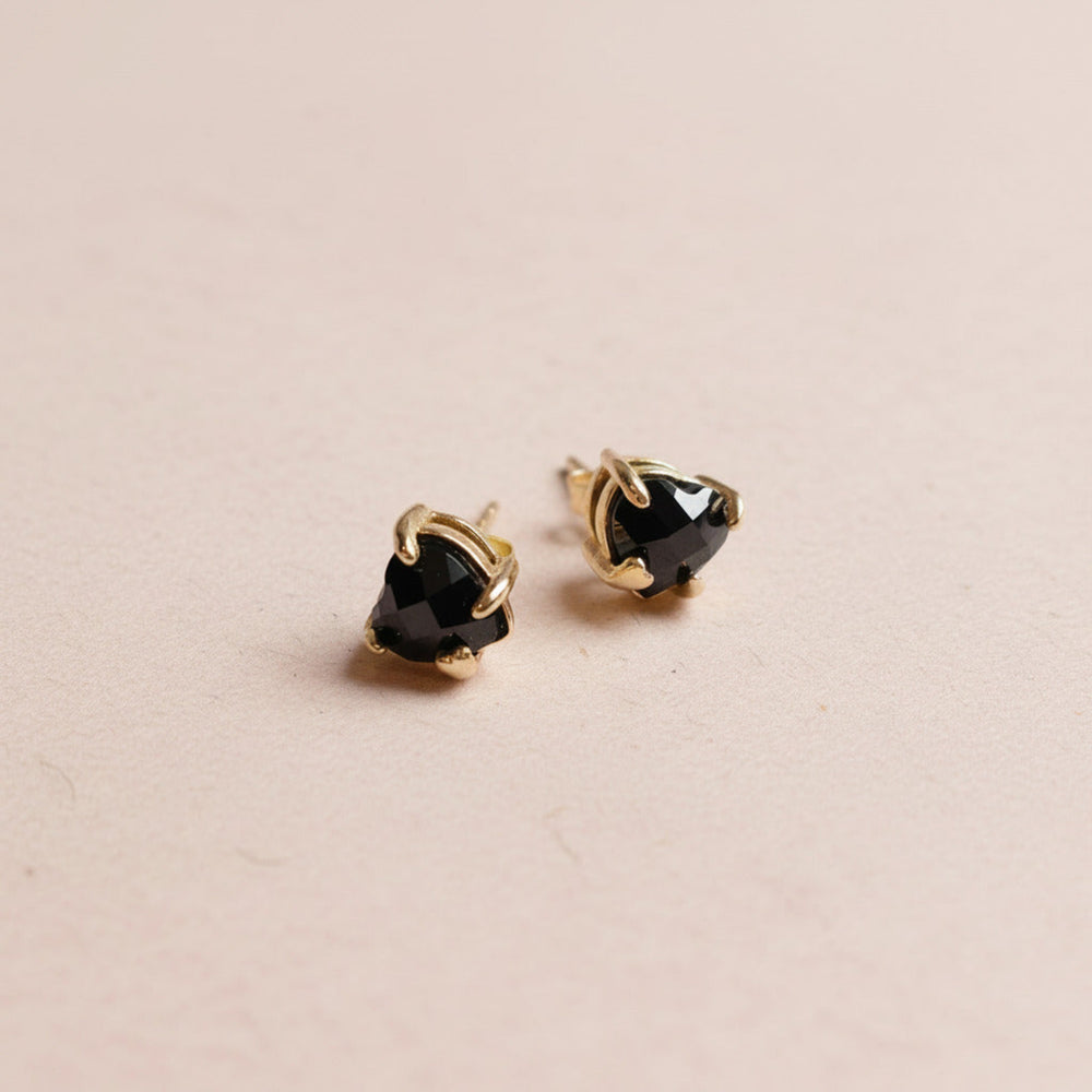 Herz Ohrstecker schwarz gold, goldene Herz Ohrringe mit Stein, Ohrstecker Herz, Gold Ohrstecker schwarzer Stein, wasserfest