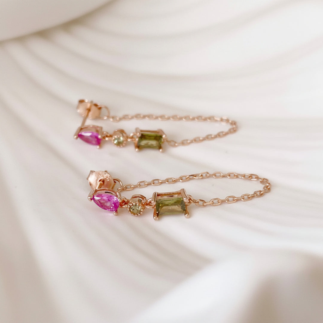 Pendientes de cristal con cadena - ALICIA&
