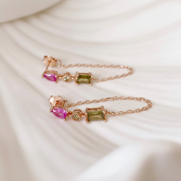 Pendientes de cristal con cadena - ALICIA&