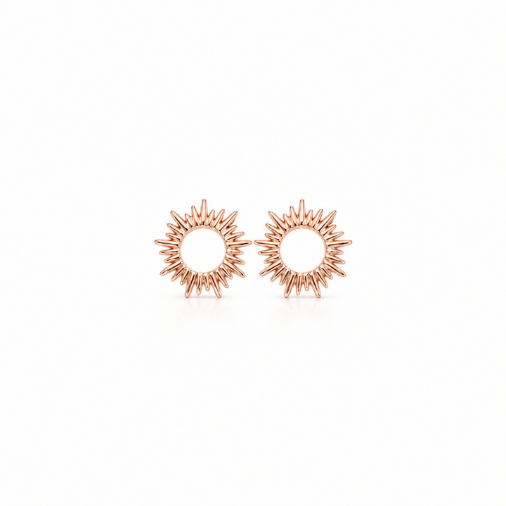 Sonnen Ohrringe, Sonnenschmuck aus 925 Silber rotvergoldet, roségold, junger cooler Schmuck