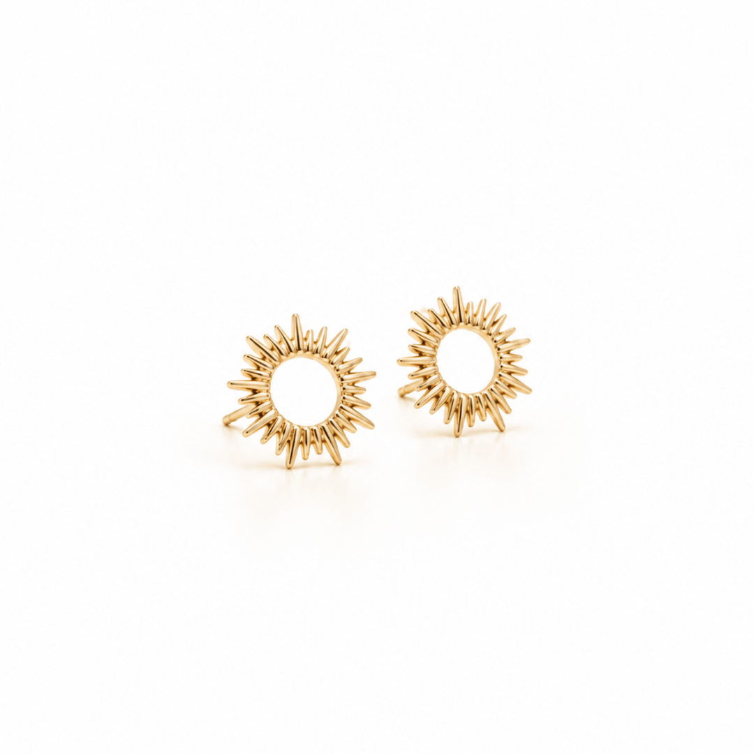 Minimalistische goldene Ohrstecker aus hautfreundlichem 925 Sterlingsilver, goldene Ohrringe mit Sonne, wasserfest, für Damen