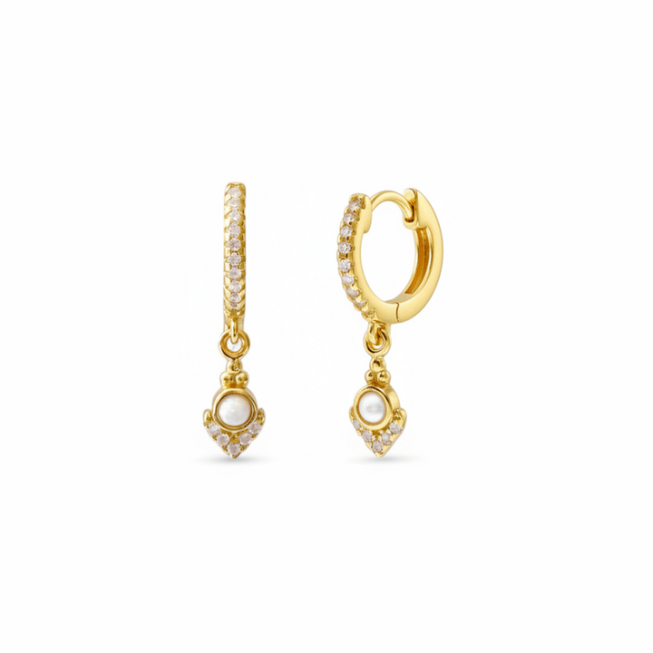 Ohrringe hängend Tropfen, vergoldete Silber Creolen, Boho Creolen mit Steinchen gold, wasserfeste Gold Creolen mit Anhänger