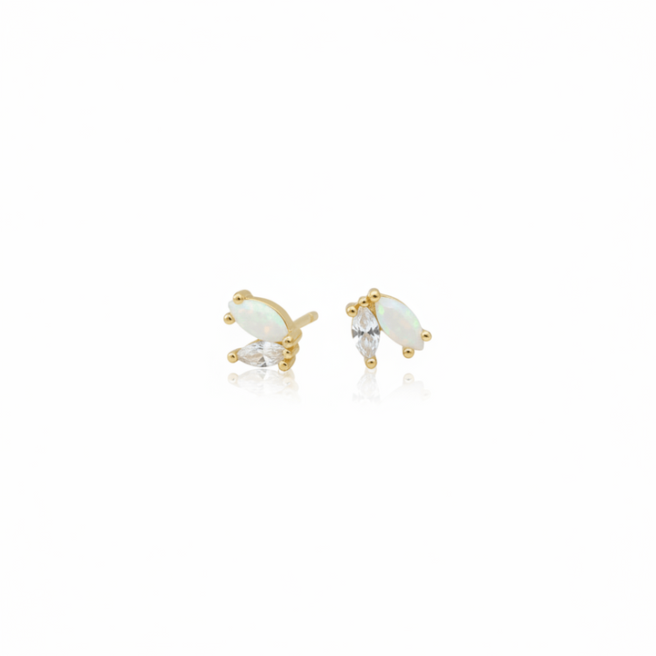 Ohrringe, die beim Schlafen nicht stören, Ohrstecker mit Opal Stein und Zirkon, Schmuck für Schmuckallergiker aus 925 Sterlingsilber, fest vergoldet