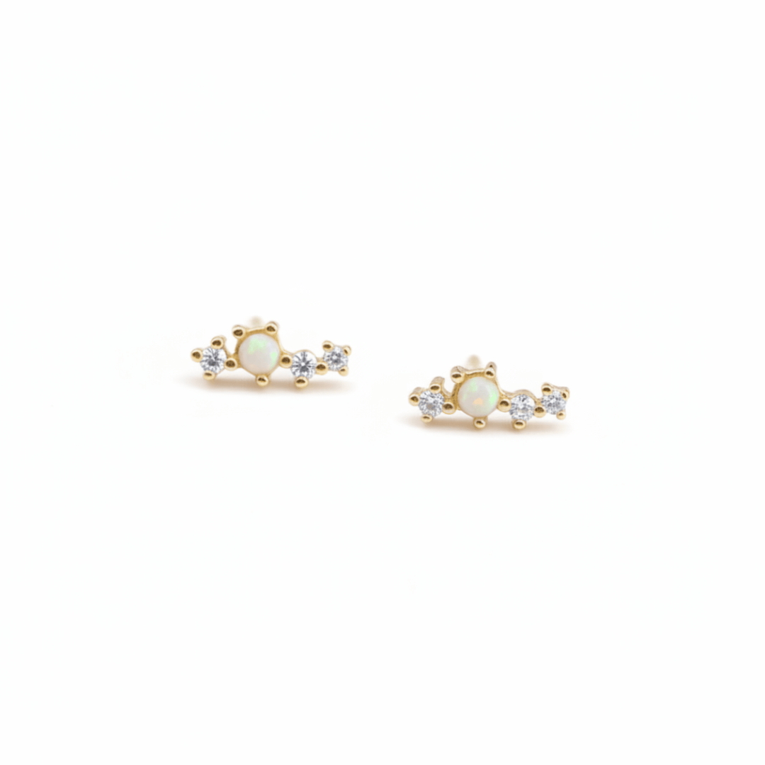 Filigrane goldene Ohrstecker aus 925 Silber mit Opal Stein und Zirkon, Glitzer Ohrringe für dein Ear Stack gold