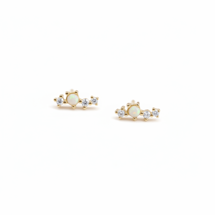 Filigrane goldene Ohrstecker aus 925 Silber mit Opal Stein und Zirkon, Glitzer Ohrringe für dein Ear Stack gold