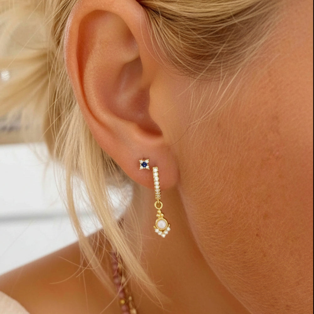 Conjunto de pendientes de oro con piedras azules, plata hipoalergénica para orejas sensibles. Alergia a las joyas por Alicia's Diary