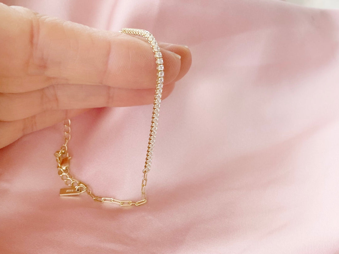 Tennis Armband Diamant aus vergoldetem Silber von Alicia's Diary