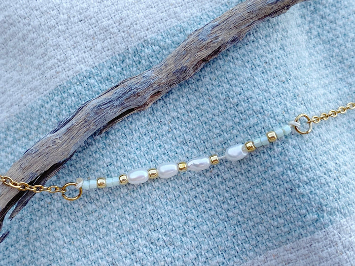 Beach Jewelry, Miyuki Perlen Armband mit Edelstahl Kette, wasserfest, boho Sommerschmuck für Bracelet Stacking von Alicia's Diary