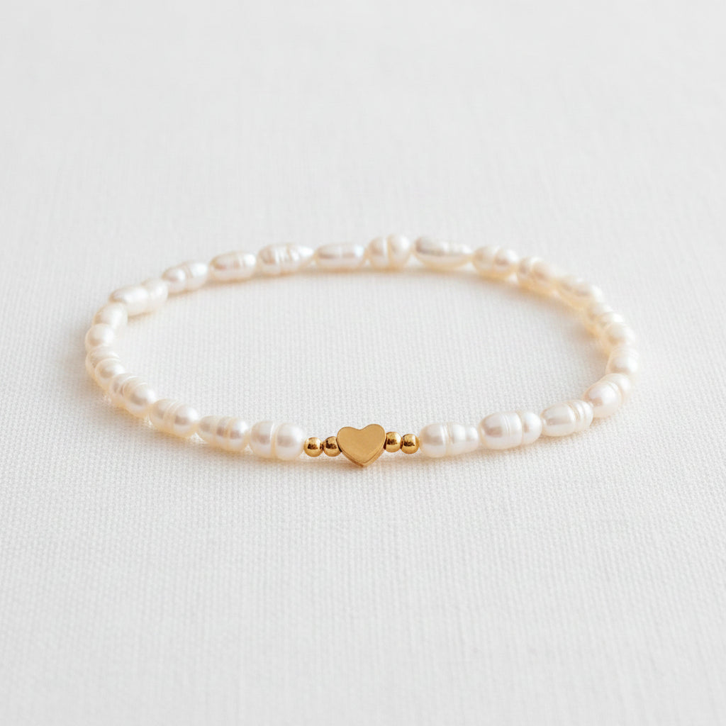 Pearl bracelet with heart, special waterproof summer jewelry for mom, women&