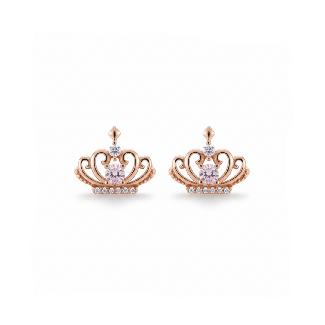Roségoldene Kronen Ohrstecker aus vergoldetem 925 Sterlingsilber mit Glitzersteinchen, Prinzessinnen Ohrringe Schmuck für empfindliche Ohren