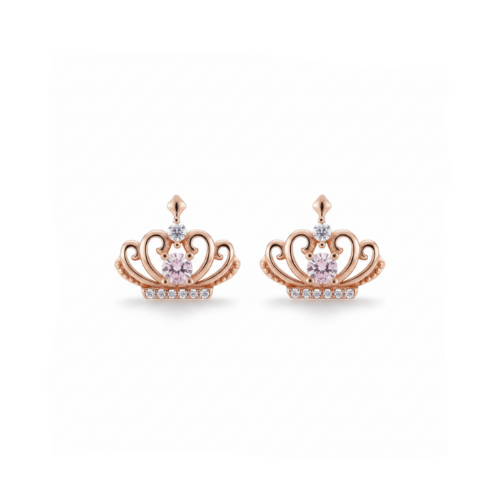 Roségoldene Kronen Ohrstecker aus vergoldetem 925 Sterlingsilber mit Glitzersteinchen, Prinzessinnen Ohrringe Schmuck für empfindliche Ohren