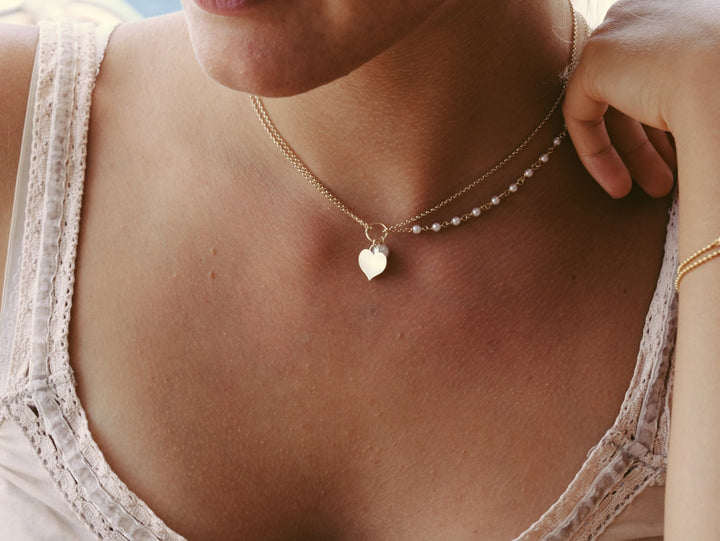 Schmuck mit Herz-Anhänger für Frau, Freundin, mehrreihige Halskette aus vergoldetem Silber mit Perlenkette, Hochzeit, Verlobung