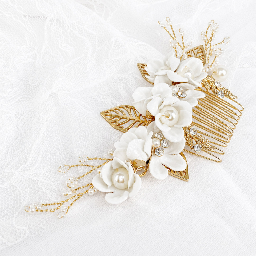 Peineta de flores para el cabello de boda Lisa - Alicia&
