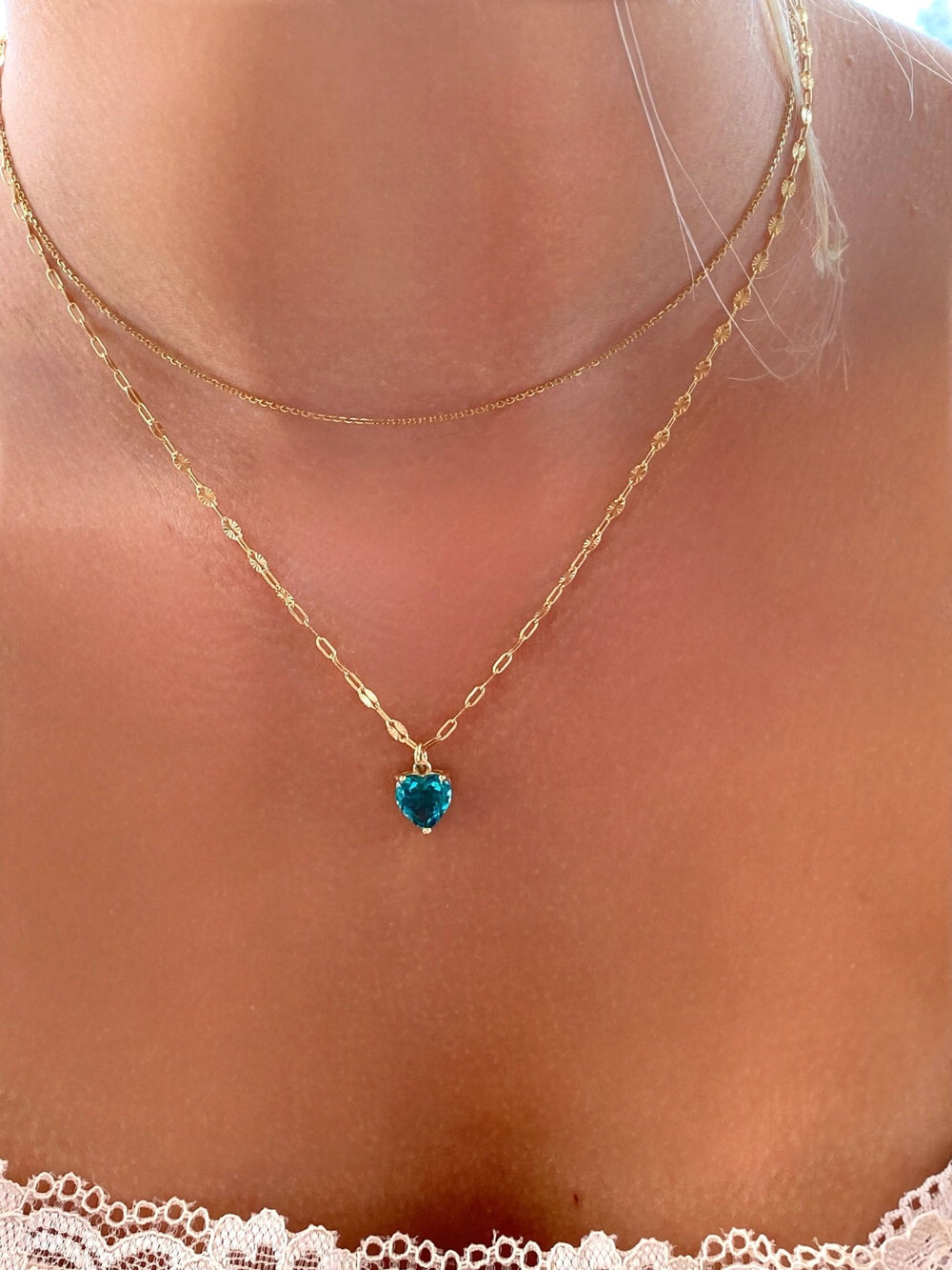 Antiallergiker Schmuck: Vergoldete Silber Kette mit blauem Herz Anhänger, Paperclip Kette, Necklace Inspo
