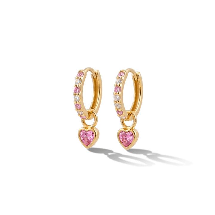 Créoles dorées pour enfant à pendentif cœur, boucles d&
