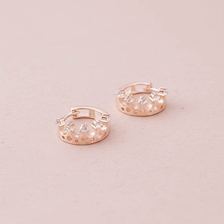 Rosévergoldete Kronen Huggies Ohrringe-creolen-Creolen 1 cm-Creolen 10 mm