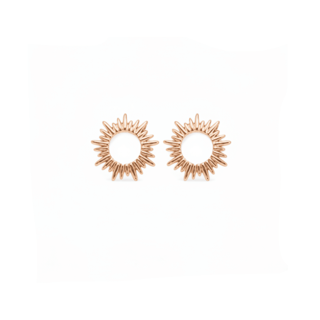 Sonnen Ohrringe, Sonnenschmuck aus 925 Silber rotvergoldet, roségold, junger cooler Schmuck