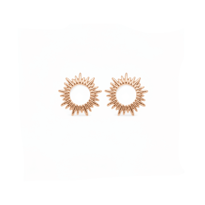 Sonnen Ohrringe, Sonnenschmuck aus 925 Silber rotvergoldet, roségold, junger cooler Schmuck