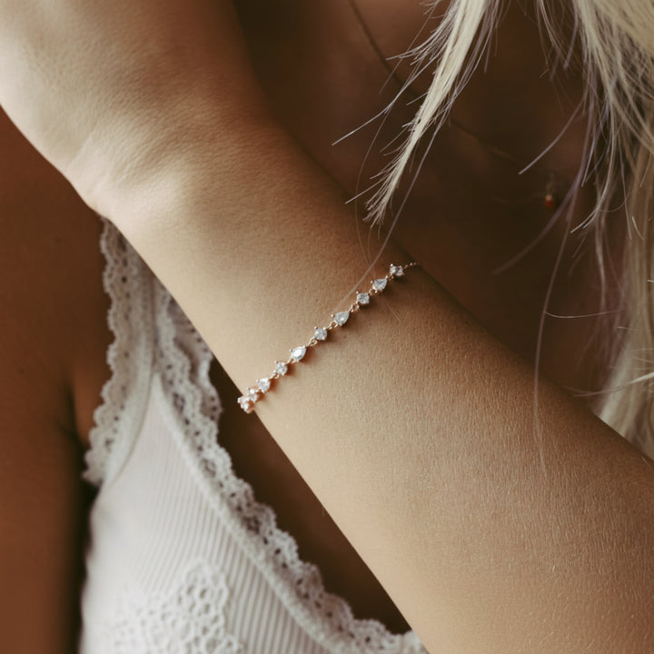 Strass Armband, Kristall Schmuck, romantisches Armkettchen aus 925 Silber, wasserfester Schmuck der nicht abfärbt, nicht verfärbt