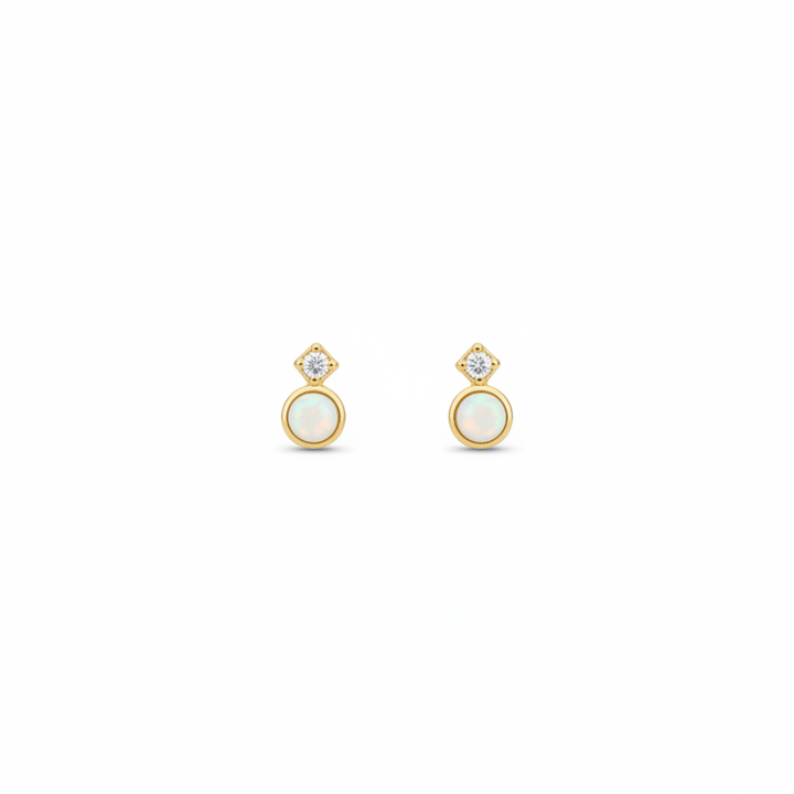 Kleine goldene Ohrstecker mit rundem Opal und Zirkon aus 925 Silber für Kinder, junge Frauen und Teenager Mädchen