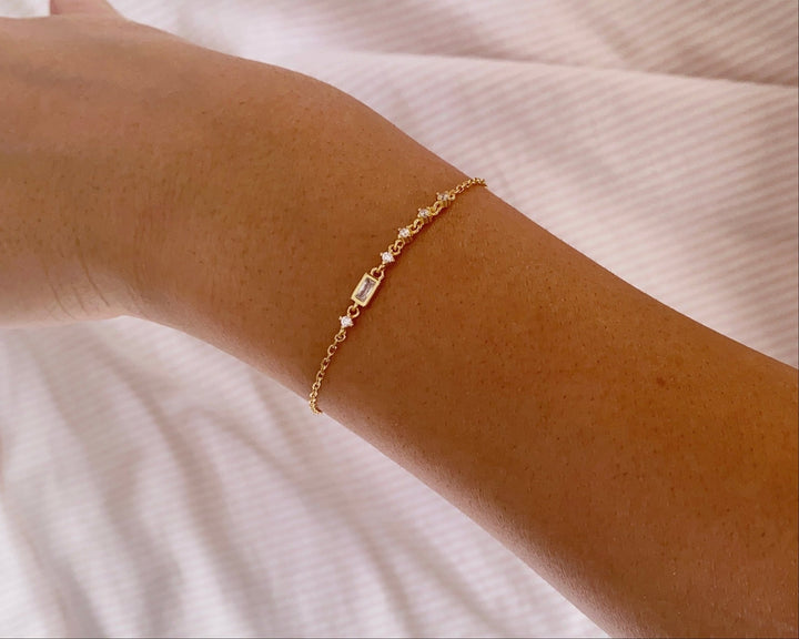 Sterling Silber Armband Gold zum Layern, Damen Armband mit Steinen gold, Schlichtes Armband Damen gold